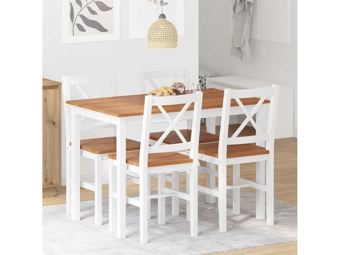 Vidaxl Conjunto De Jantar 5 Pcs Castanho E Branco