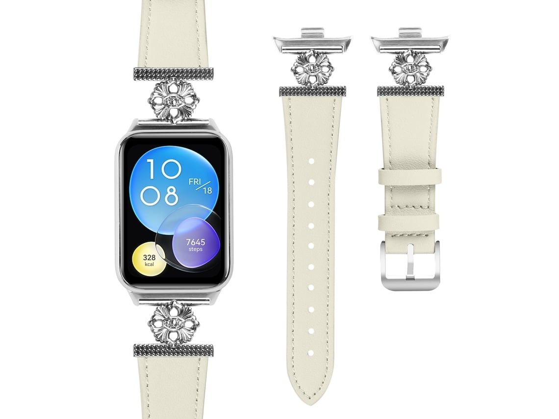 Pulseira Xiaomi Mi Band 8 Pro Couro Quatro Pétalas Bege