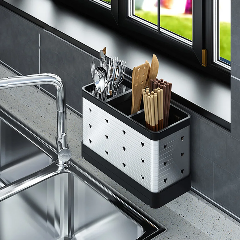 Escorredor de Talheres para Cozinha Porta Alheres Colheres e Garfos Organizador Hashis Economiza Espaço AQUAFORGE