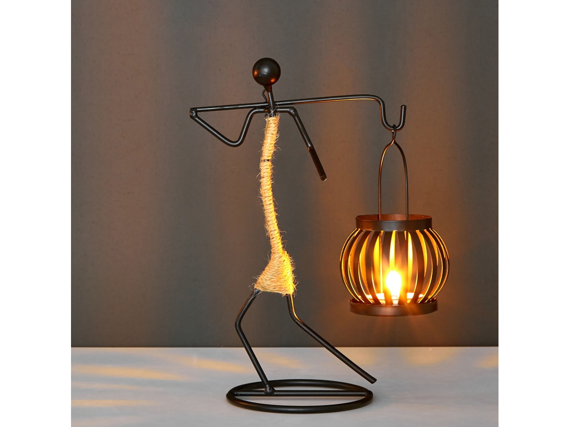 Porta Velas De Ferro Forjado Com Corda De Cana Forma F Decorativo Para Bar E Mesa De Comedor