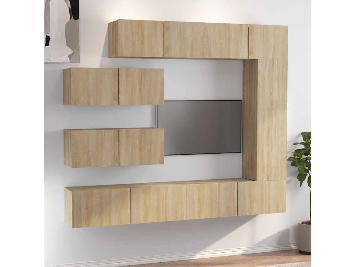 Vidaxl Conjunto Móveis De Tv 7 Pcs Madeira Processada Carvalho Sonoma