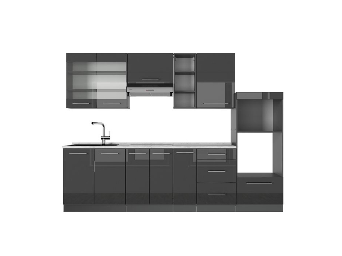 Cuisine Fame Line, 280cm, Pt Mármore, Antracite Alta Brilho, Antracite, Vicco