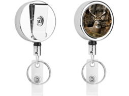 Porta Crachá Camuflado Com Estampa De Veado, Em Metal, Retrátil, Portátil, Com Clipe Em Nylon, Cordão De Aço Inoxidável