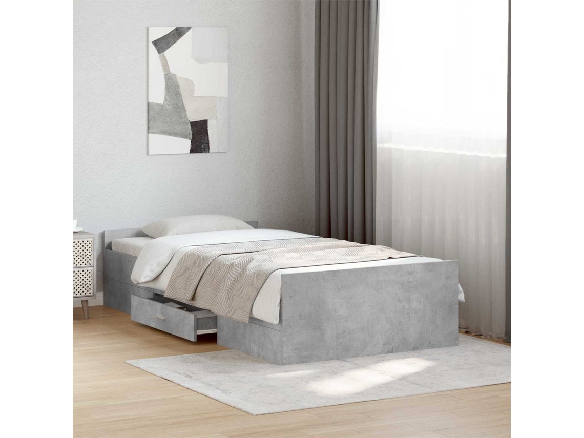 Vidaxl Estrutura De Cama Com Armazenamento Com Gaveta Cinzento Cimento