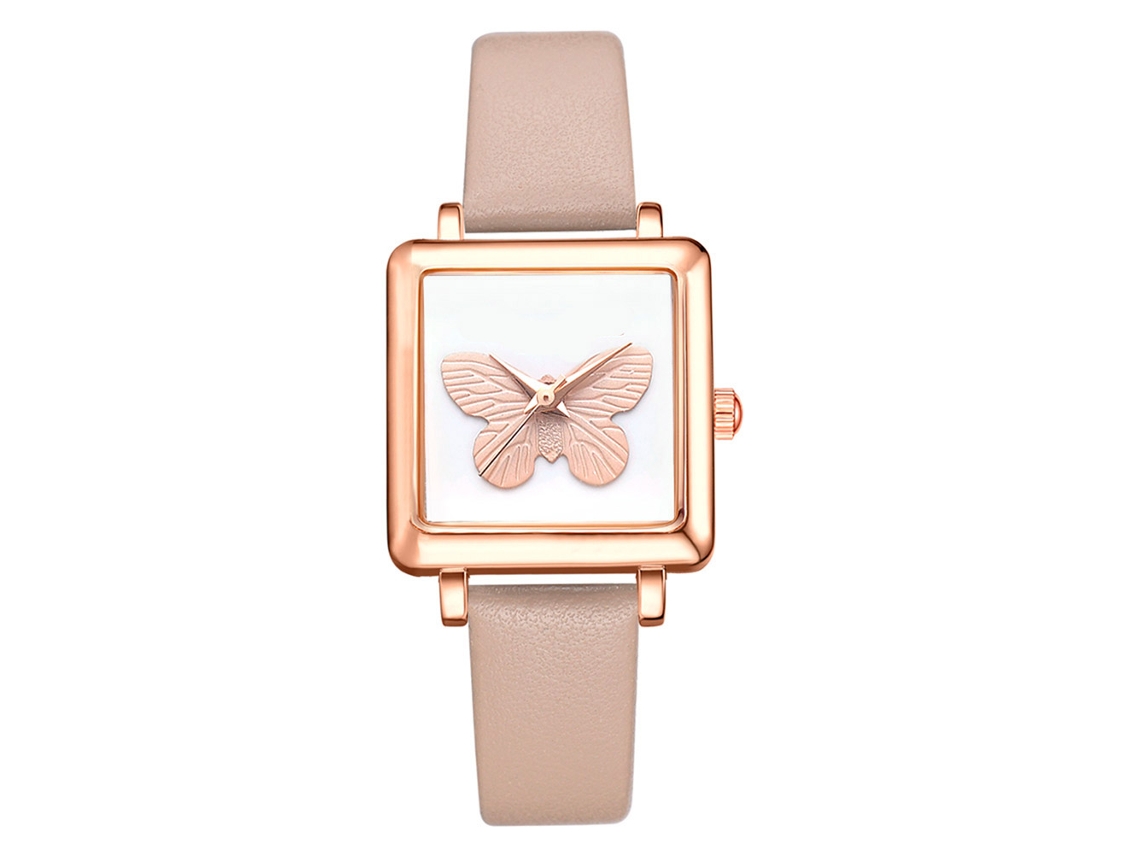Relógio de Pulso Feminino Lvpai com Mostrador Quadrado e Pulseira de Couro Pu Bege