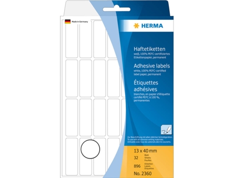 Etiqueta de Papel Autocolante Permanente, 12 x 40 mm, 32 Folhas, 28 Etiquetas por Folha, Branca