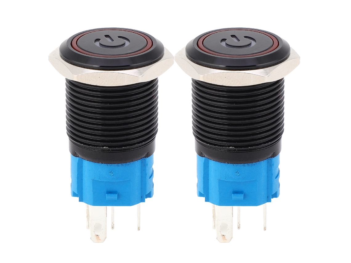 Interruptor De Metal Com Trava Automática Ip65 Com Led E Símbolo 16mm Vermelho 24vdc 2pcs
