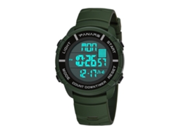 Relógio esportivo eletrônico masculino Panars, à prova d'água, com luz noturna, verde militar.