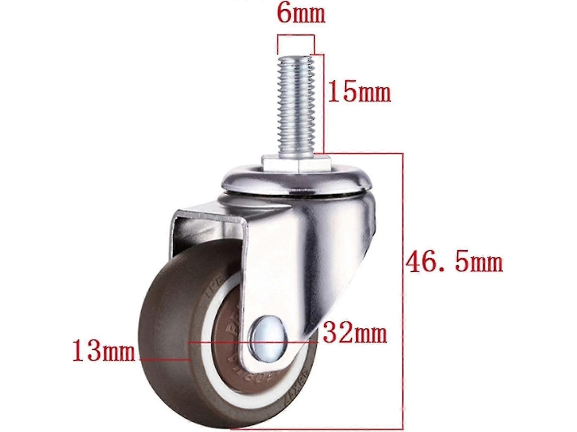 Conjunto De 4 Rodízios Para Móveis M6 X 15 Mm Com Suporte Giratório E Rosca De 32 Mm, Em Borracha Macia Tpe Mxbc Aquaforge