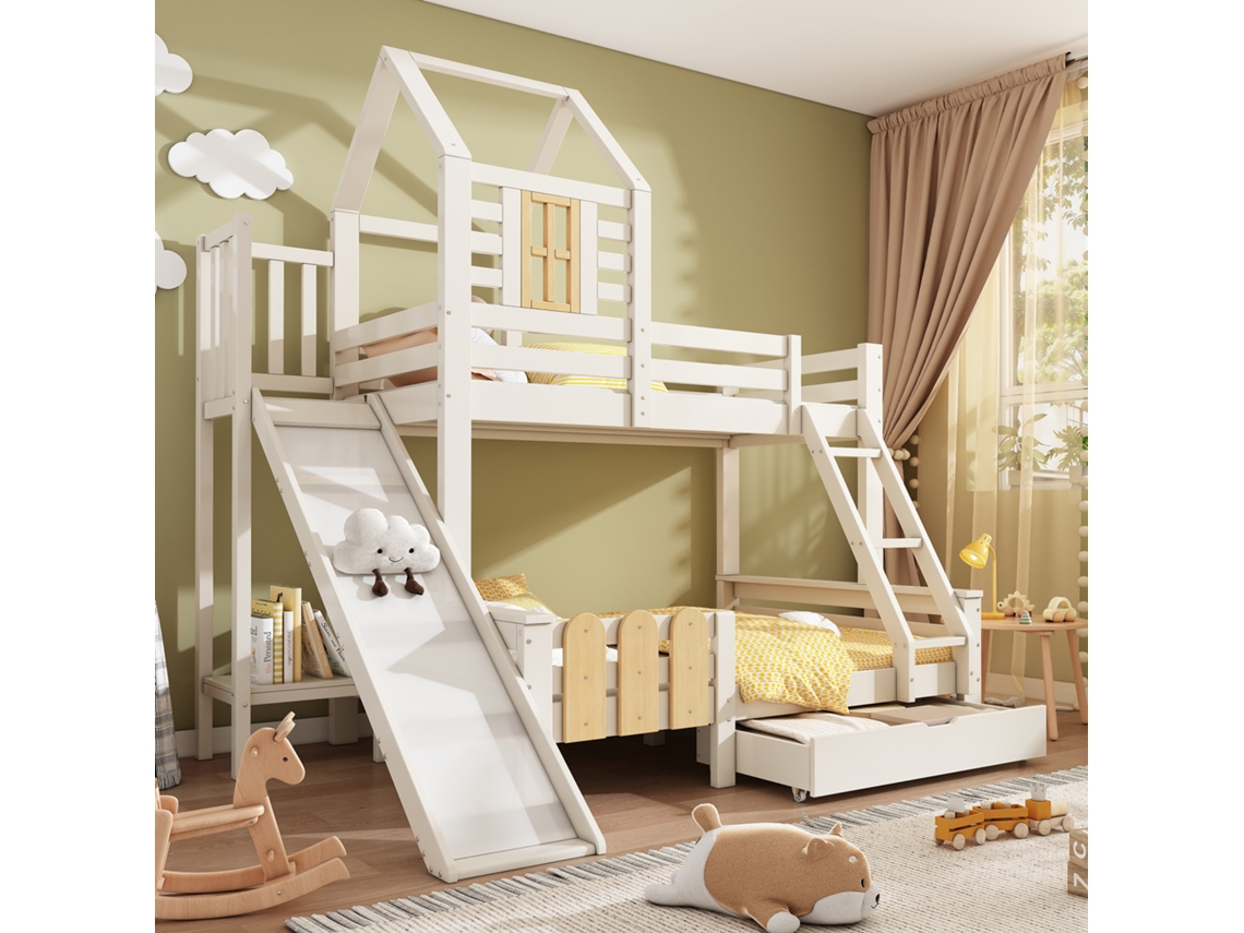 Cama Blockhaus 90x200 140x200cm Com Gaveta Rampa Escada Segura En747-1:2024