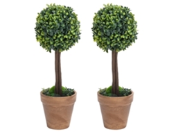 Vidaxl Plantas Bolas De Buxo Artificiais C/ Vasos 2 Pcs 56 Cm Verde