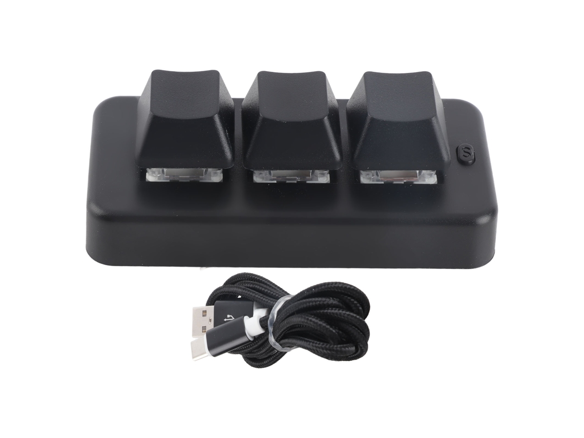 Teclado Macro Programável com 3 Teclas, RGB, USB, Plug and Play, Mini, Preto S/MARCA