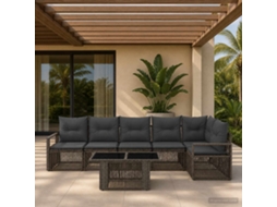 Vidaxl Conjunto De Sofá De Jardim 7 Unid. Cinza E Cinza Escuro Vime Pe