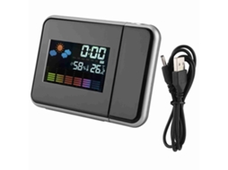 Projetor digital de previsão do tempo LED com relógio despertador e exibição de umidade preto S/MARCA