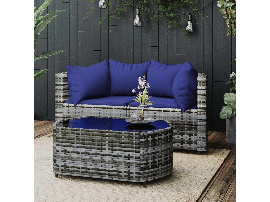 3 Pcs Conjunto Lounge De Jardim C/ Almofadões Vime Pe Cinza Dkd Home Decor