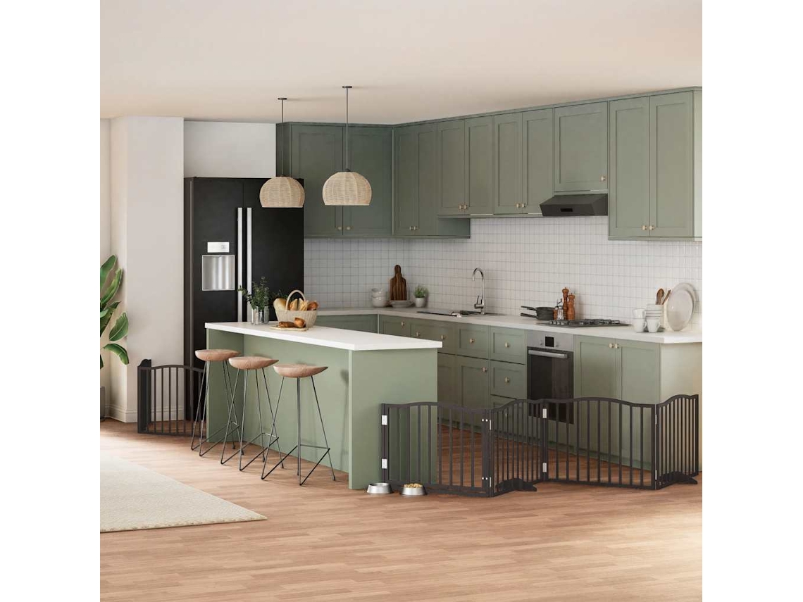 Vidaxl Portão P/ Cães Com Porta Dobrável 6 Painéis 480 Cm Álamo Preto