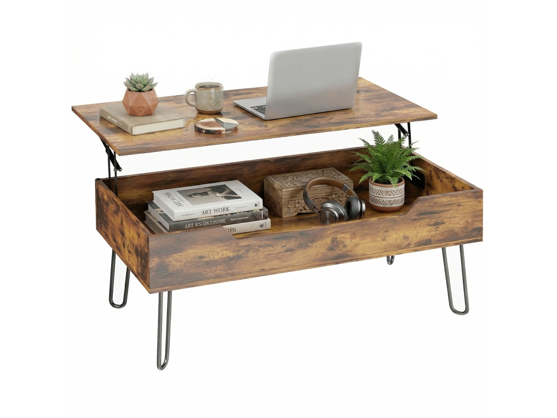 Mesa de centro retangular com 2 gavetas e 2 nichos em branco e madeira CHERIDIA CUOM