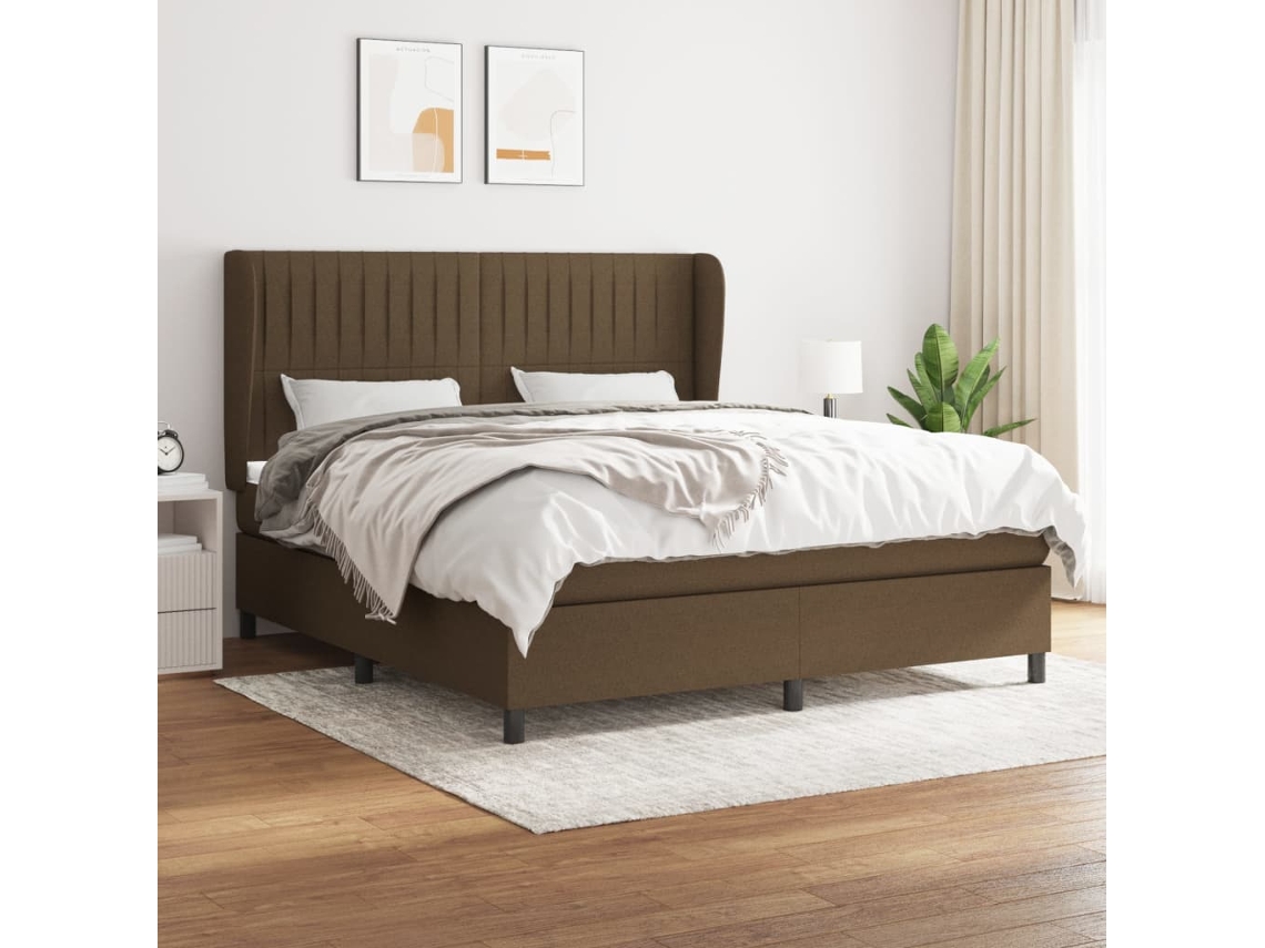 Vidaxl Cama Com Molas/colchão 160x200 Cm Tecido Castanho-escuro