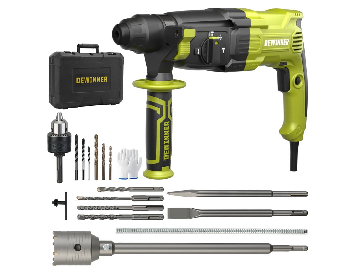Perfuradora De Percussão 1100 W, 3,4 J, Com 0-1500 Rpm/5500 Bpm, 4 Funções E Embraiagem De Segurança, 20 Acessórios, Velocidade Variável, Para Betão,