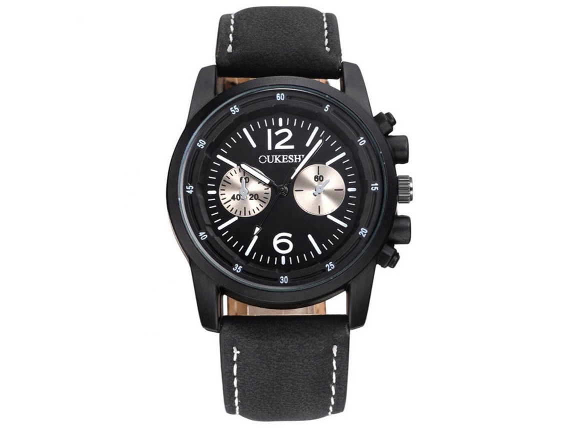 Relógio de pulso simples e elegante com pulseira de couro PU (preto)
