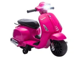 Mota Elétrica para Crianças 6v com Licença Vespa Rodas Auxiliares Velocidade de 2,5km/h Farol e Buzina 71x37x52 Cm Rosa Ge