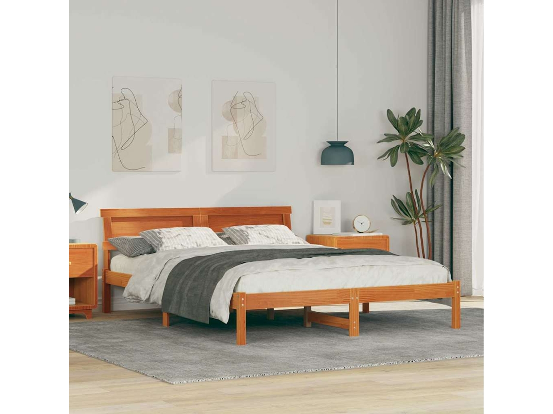 Vidaxl Estrutura Da Cama Com Cabeceira Marrom Cera 140 X 200 Cm