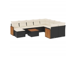 Conjunto de 11 Sofás de Jardim com Almofadões Vime Pe Preto MAISON EXCLUSIVE