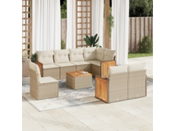 Vidaxl 9 Pcs Conjunto De Sofás P/ Jardim Com Almofadões Vime Pe Bege