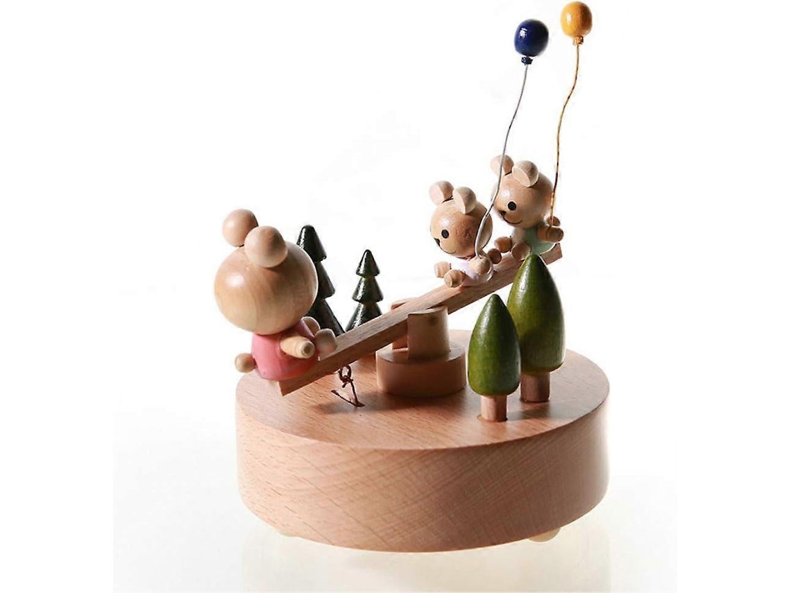 Caixa de Música em Madeira com Manivela Cena Coelhos, Presente Ideal para Aniversário e Natal AQUAFORGE