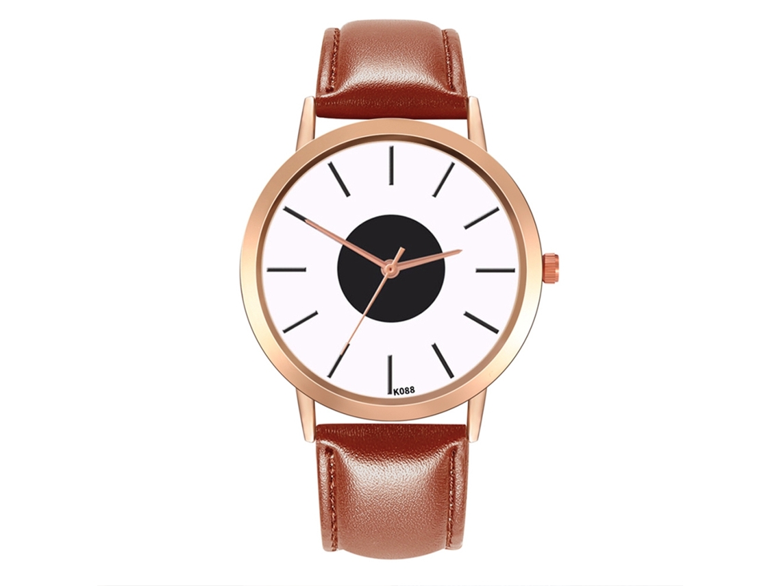 Relógio de quartzo com pulseira de couro, estilo simples e profissional, acessório elegante para homens, marrom claro.