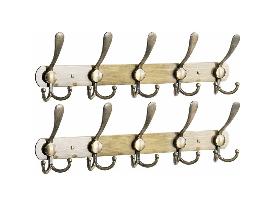 Cabide De Parede Com 2 Ganchos Metal Em Aço Inoxidável Para Toalhas, Casacos, Chaves, Banheiro, Quarto, Hotel E Entrada(5 Ganchos, Ciano Antigo) Klb