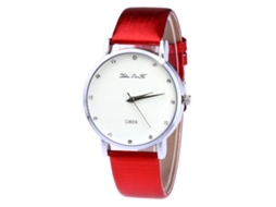 Reloj De Cuarzo Unisex Con Correa De Cuero Pu Y Diamantes Dial Redondo (rojo)