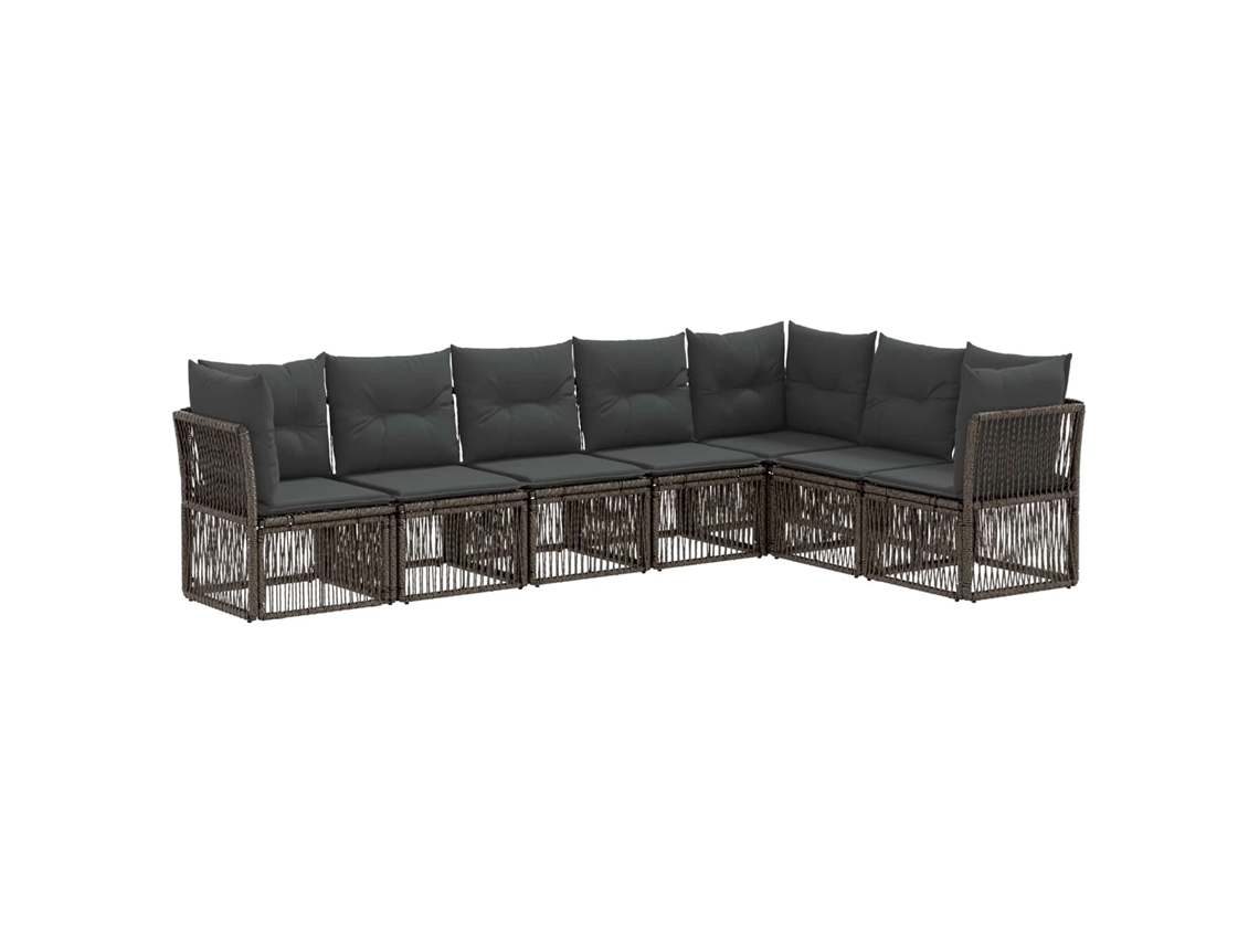 Vidaxl Conjunto De Sofá De Jardim 7 Pcs Cinzento Vime Pe
