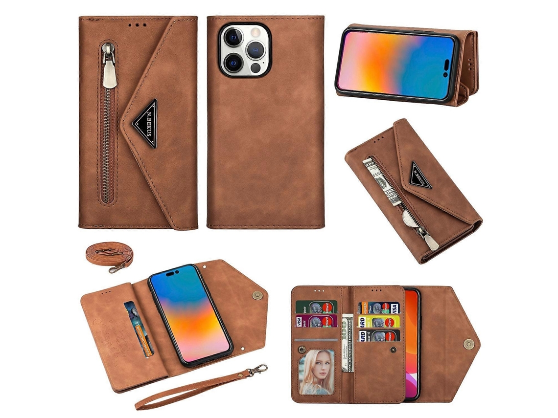 Capa Flip Para Iphone 14 Pro Max Em Couro Pu Com Zíper
