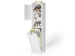 Coluna de casa de banho branca - 1 peça - cesto de roupa - MDF - 40 x 36,5 x 170 cm