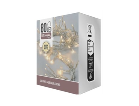 Well Home 80 Luzes LED Branco Quente com Cabo Transparente e Iluminação de Natal.