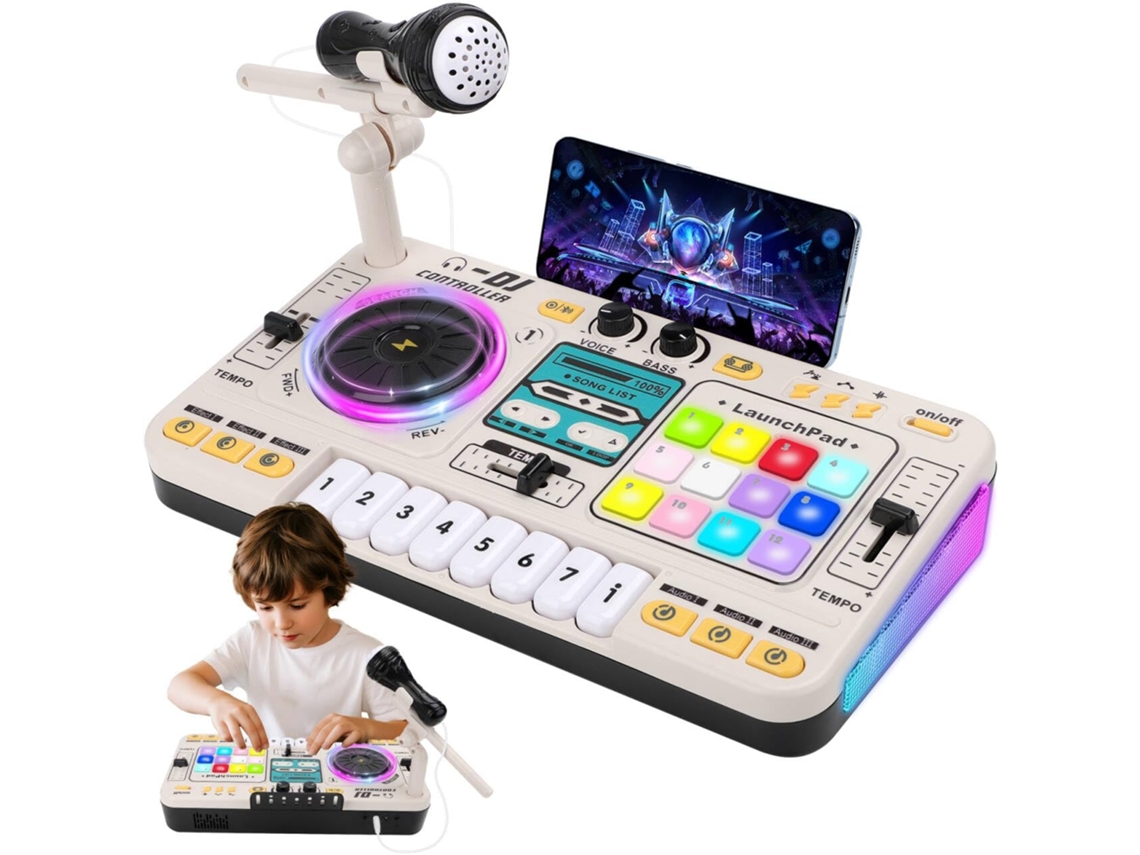 Mesa De Dj Infantil Com Mixer, Brinquedo Musical Bluetooth Com Microfone, Piano E Placa De Dj Chrui (branca)