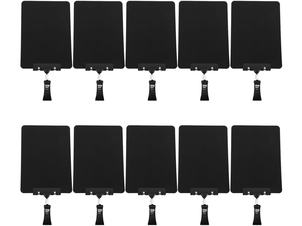 Pacote 10 Mini Porta-cartazes A5 Clipe, Pretos, Apagáveis, Dupla Face, Plástico Resistente,