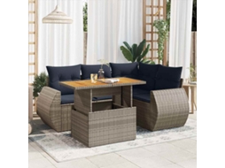 Vidaxl 5 Pcs Conjunto Sofás De Jardim C/ Almofadões Vime Pe Cinzento