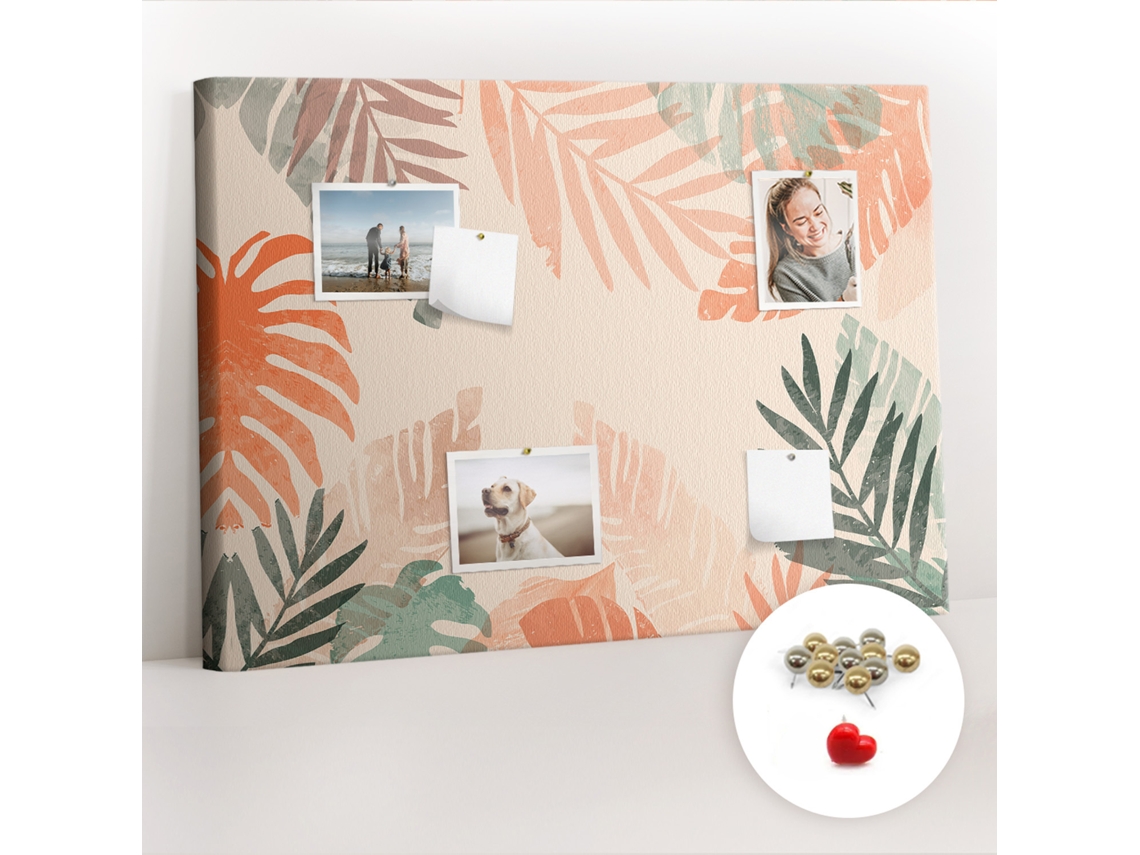 Quadro De Cortiça Com Impressão Folhas Botânicas Para O Corredor Espelharte (70x100 Cm)