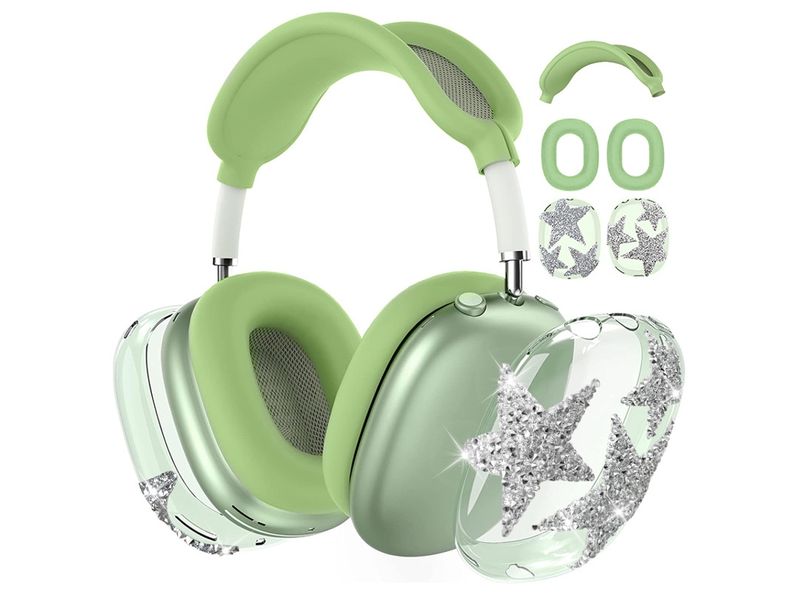 Capa de Silicone para Airpods Max, Estampado de Estrelas Brilhantes, Resistente a Arranhõesverdeczhhmart
