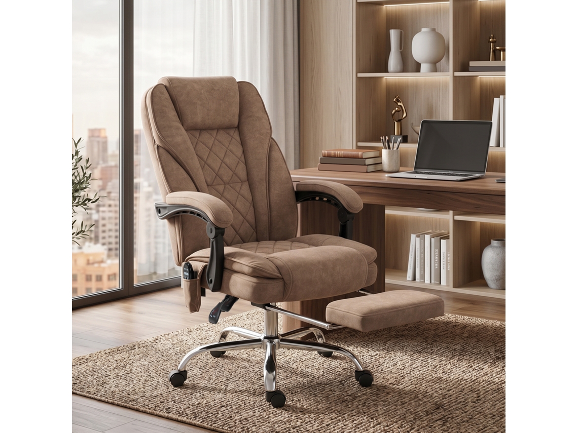 Ergonomic Office Chair With Massage Function, Footrest, Swivel, Rollable, Brown