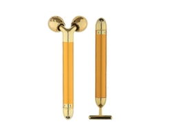 Massageador Facial 2 em 1 Dourado com Rolo Elétrico 3d para o Rosto e Braços Lifting Ins Tantâneo Antirrugas, 19,2 GOKOCO (olhos, Nariz Cabeça)