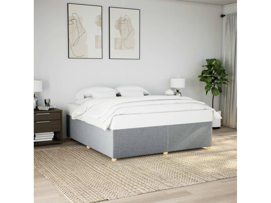 Estrutura De Cama Sem Colchão 200x200 Cm Tecido Cinzento-claro