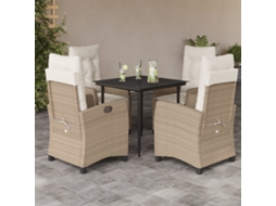 5 Pcs Conjunto De Jantar P/ Jardim Com Almofadões Vime Pe Bege Dkd Home Decor