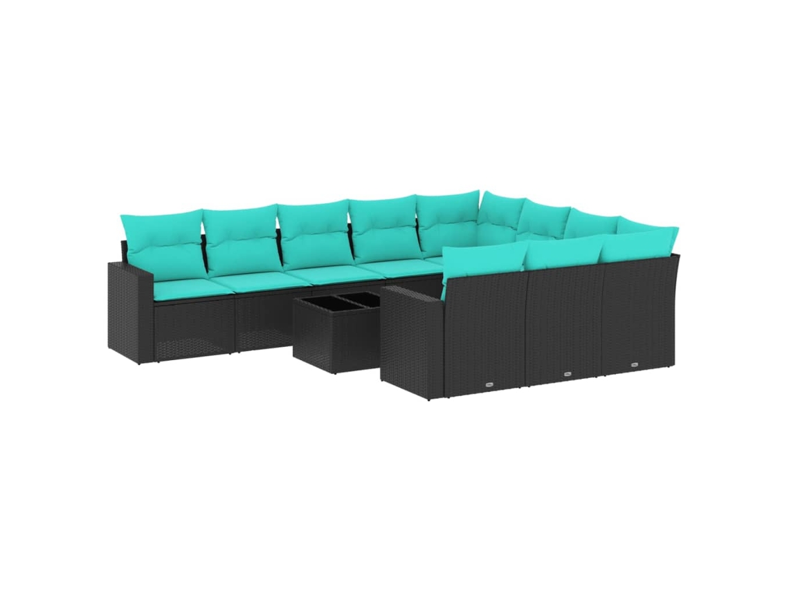 Conjunto de 11 Sofás de Jardim com Almofadões Vime Pe Preto MAISON EXCLUSIVE