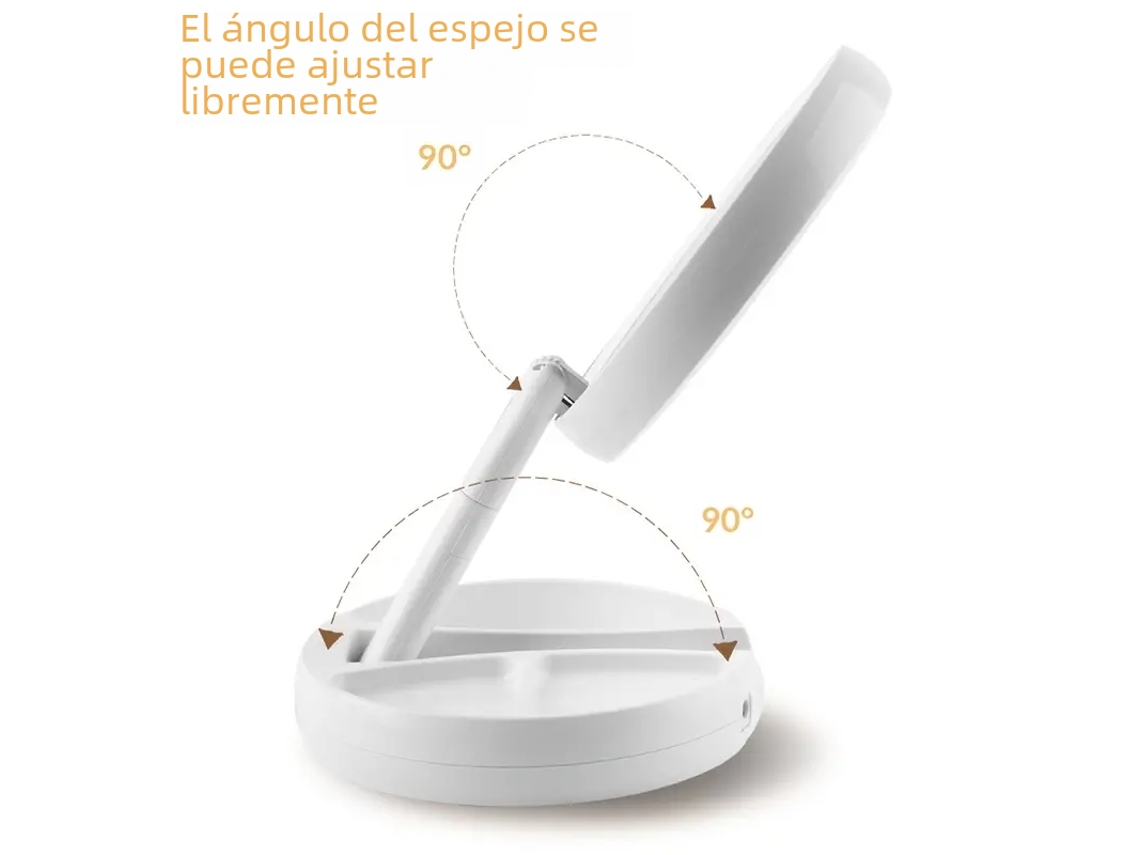 Espelho de Maquiagem Portátil com Led, Dupla Face, Ampliação de 10x, com Luz, Instalação Magnética e Fonte de Alimentação Dupla. MDUG