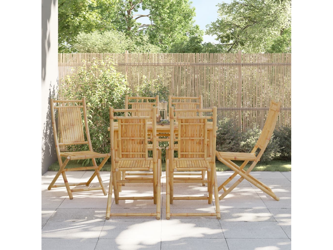 Vidaxl Conjunto De 6 Cadeiras Dobráveis De Bambu, 46x66x99 Cm.