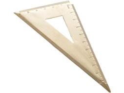 Régua triangular vintage de latão com escala geométrica para matemática, semicírculos e estamparia.