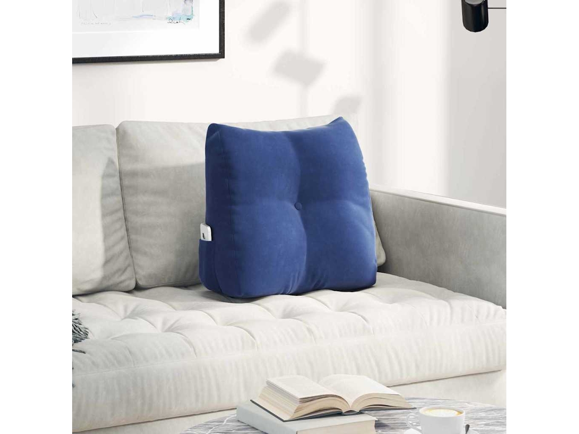Vidaxl Travesseiro Para Costas Azul Polícia 45 X 24 X 50 Cm Veludo